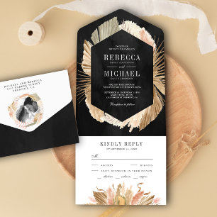 Invitation Tout En Un Pampas noir blanc Grass séché Palm Feuille Mariage