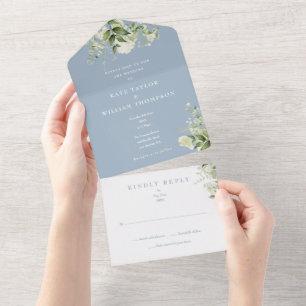 Invitation Tout En Un Papeterie Florale de Monogramme de Verdure Bleu Po