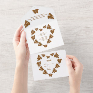 Invitation Tout En Un Papillons couleur chocolat Mariage design