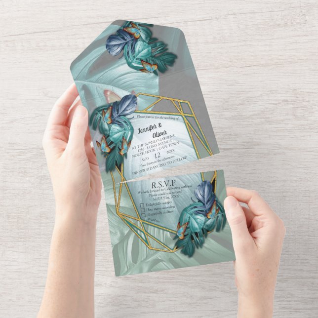 Invitation Tout En Un Papillons du Paradis Tout en un Mariage Inviter (Déchirure)