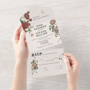 Invitation Tout En Un papillons floraux vintages mariage