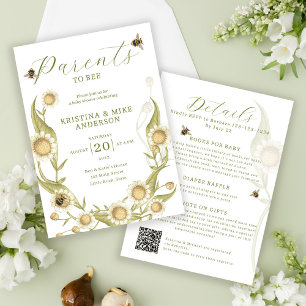 Invitation Tout en un Parents à Bee QR Code Baby shower