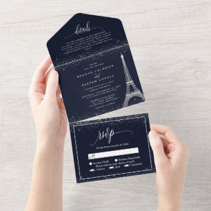 Invitation Tout En Un Paris Tour Eiffel Parties scintillant Argent Maria