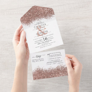 Invitation Tout En Un Parties scintillant blanche Rose de luxe Confetti 