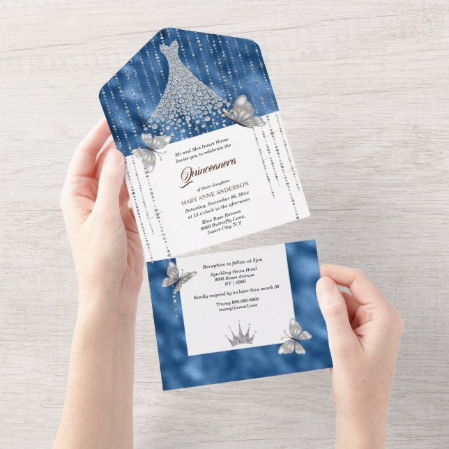 Invitation Tout En Un Parties scintillant bleu argent paillette robe bri (Déchirure)