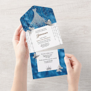 Invitation Tout En Un Parties scintillant bleu argent paillette robe bri