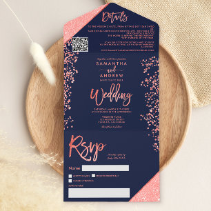 Invitation Tout En Un Parties scintillant corail confetti marine bleu ma