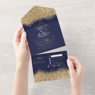 Invitation Tout En Un Parties scintillant de luxe Gold Marine Confetti M