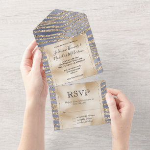 Invitation Tout En Un Parties scintillant de luxe violet d'or Zebra Impr