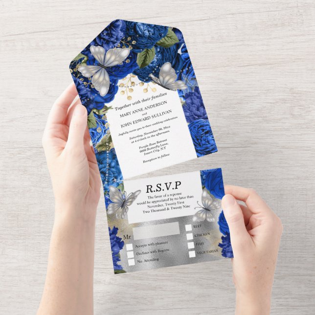 Invitation Tout En Un Parties scintillant de rose de shimmer bleu royal (Déchirure)