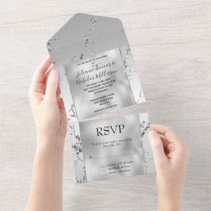 Invitation Tout En Un Parties scintillant en argent glam Marbre brillant