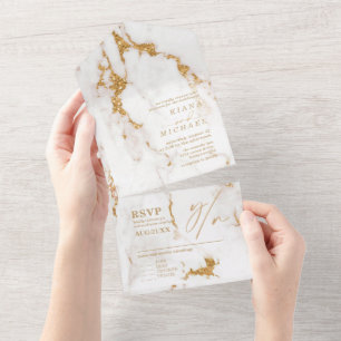 Invitation Tout En Un Parties scintillant en marbre moderne Mariage Gold