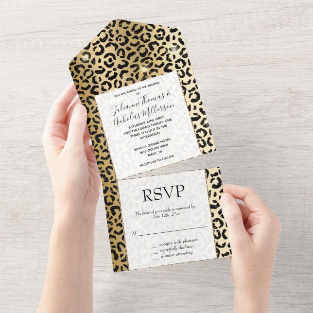 Invitation Tout En Un Parties scintillant en or noir Leopard (Déchirure)