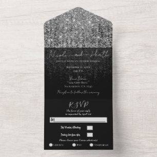 Invitation Tout En Un Parties scintillant Glam Argent Moderne Chic Maria