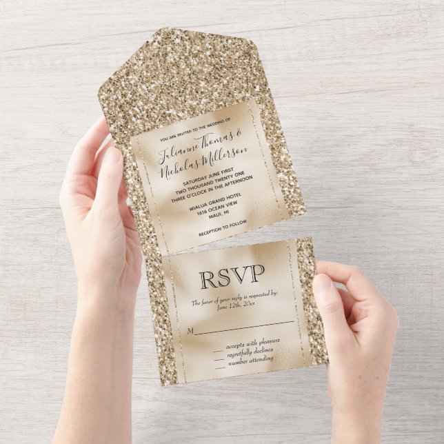 Invitation Tout En Un Parties scintillant Gold Luxe (Déchirure)