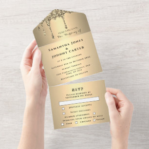 Invitation Tout En Un Parties scintillant Gold Sparkle RSVP Elégant Mari