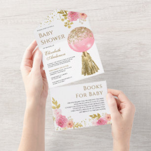 Invitation Tout En Un Parties scintillant or rose mignonne Baby shower f