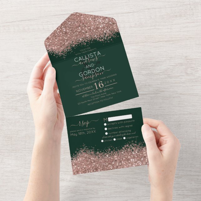 Invitation Tout En Un Parties scintillant Rose de luxe Gold Green  Confe (Déchirure)