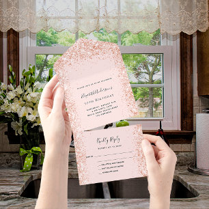 Invitation Tout En Un parties scintillant rose or blush anniversaire rsv