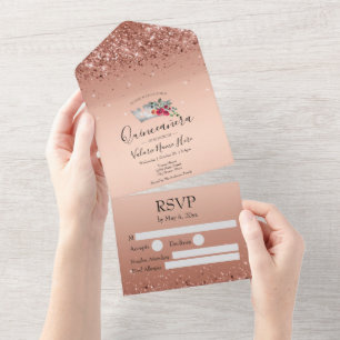 Invitation Tout En Un Parties scintillant rose pâle Quinceanera tout en 