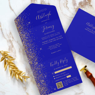 Invitation Tout En Un Parties scintillant Royal Blue Gold moderne Mariag