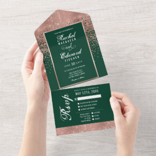 Invitation Tout En Un Parties scintillant verte Rose or Confetti Mariage