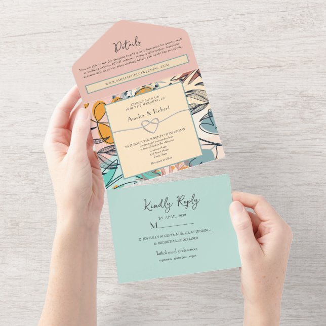 Invitation Tout En Un Pastel Abstrait Boho Mariage (Déchirure)