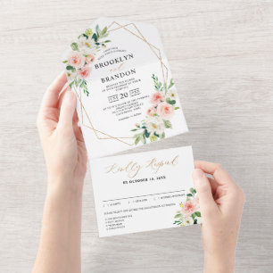 Invitation Tout En Un Pastel Blush Joli Mariage floral rose