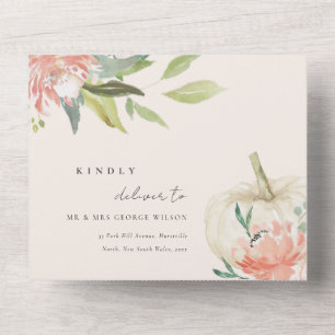 Invitation Tout En Un Pastel Citrouille blanc doux Mariage floral