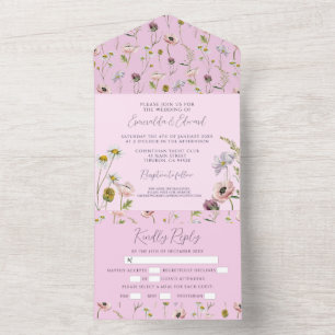 Invitation Tout En Un Pastel Purple Fleur sauvage Mariage botanique