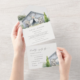 Invitation Tout En Un Pastel Rustic Dusky Barnyard Farm Mariage à thème