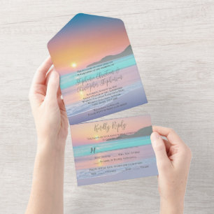 Invitation Tout En Un Pastel Sunset Destination Ocean Beach Mariage