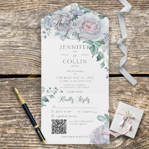 Invitation Tout En Un Pastels & White Peonies Floral Blanc QR Code