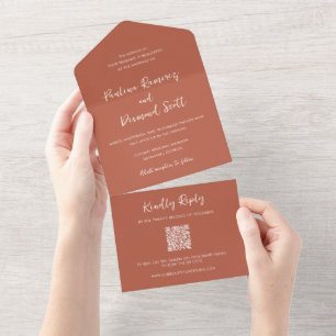 Invitation Tout En Un Paulina Moderne Brûlé Orange Simple Élégant Mariag
