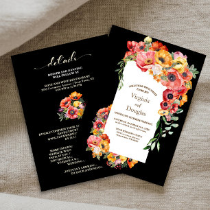Invitation Tout en un pavot coloré Mariage noir