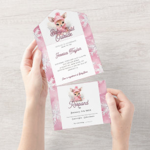 Invitation Tout En Un Pays des merveilles hivernal Cerf féminin Flocons