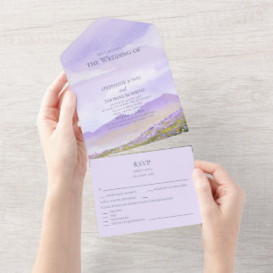 Invitation Tout En Un Paysage Montagneux Ciel de Nuit Lilas Tout en Un