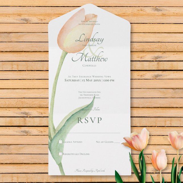 Invitation Tout En Un Peach Blush Tulip Solo Moderne Sans Dîner (Peach Blush Tulip Solo Modern No Dinner All In One Invitation)
