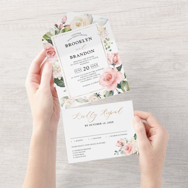Invitation Tout En Un Peach Pastel Peach Pink FlorMariage (Déchirure)