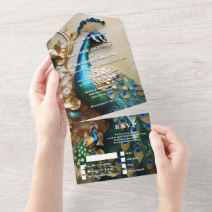 Invitation Tout En Un Peacock thème luxe 3D paon oiseau mariage