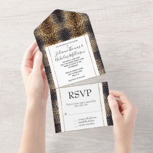 Invitation Tout En Un Peau de serpent noir Brown or