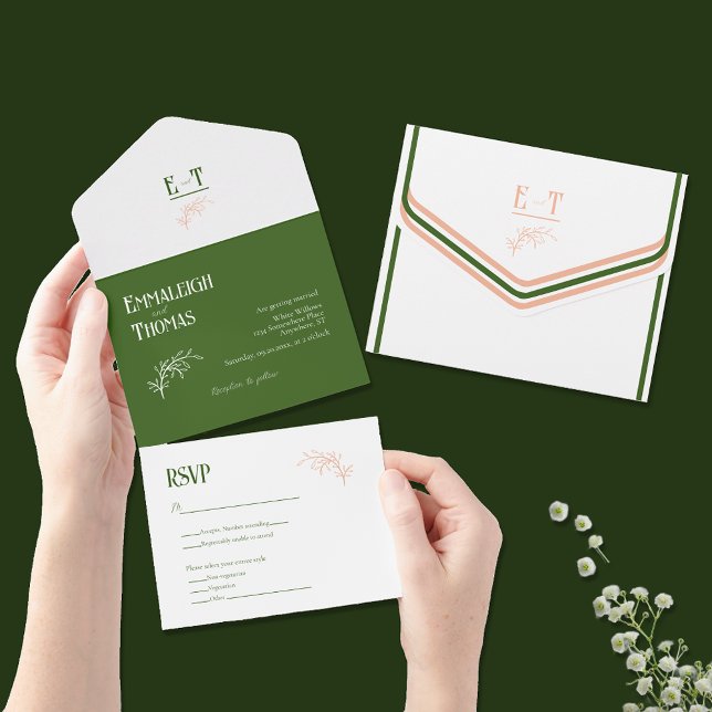 Invitation Tout En Un Pêche Blanc + Vert Simple Mariage moderne (Créateur téléchargé)