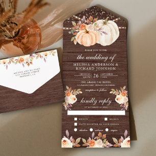 Invitation Tout En Un Pêche Dusty Floral Citrouille Grange Mariage en bo