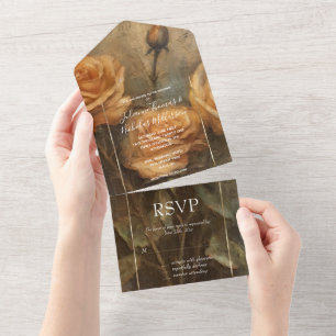 Invitation Tout En Un Pêcher Rose Romantique Mariage Floral