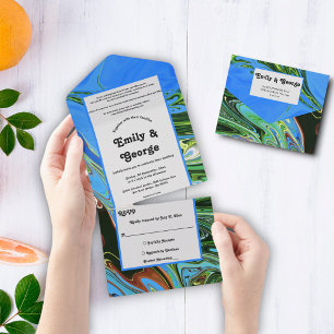 Invitation Tout En Un Peinture à l'huile abstraite bleu vert élégant pou