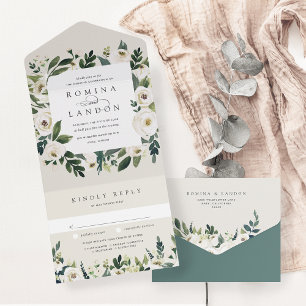 Invitation Tout En Un Peony blanc   Aquarelle Mariage de cadre Floral