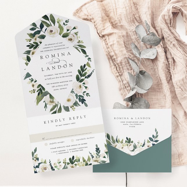 Invitation Tout En Un Peony blanc | Aquarelle Mariage de cadre Floral (Créateur téléchargé)