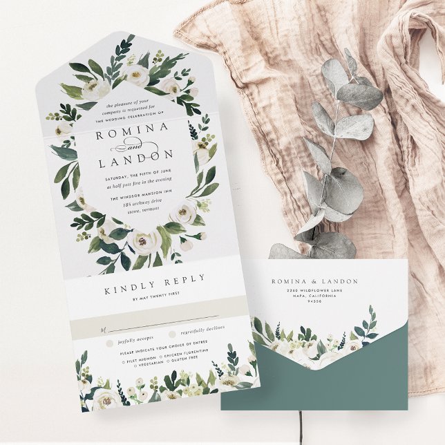 Invitation Tout En Un Peony blanc | Aquarelle Mariage de cadre Floral (Créateur téléchargé)