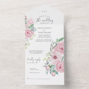 Invitation Tout En Un Peony Rose Pastel Pink Floral Mariage