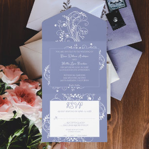 Invitation Tout En Un Périwinkle Mariage florissant tout en une invitati